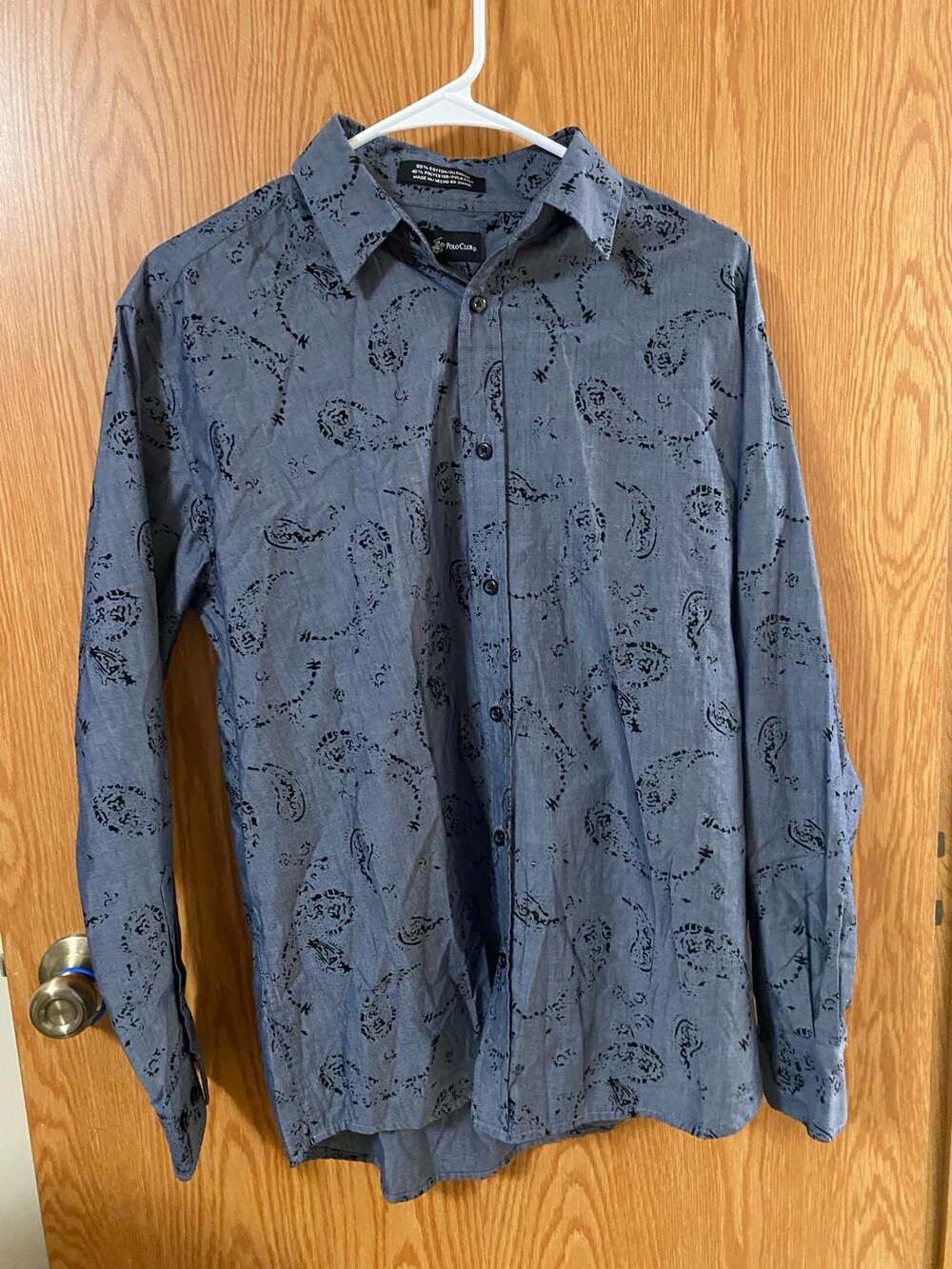 Beverly Hills Polo Club Men's Gray Black Paisley Sleeve Button Down Shirt Size M